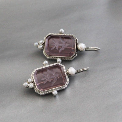 Purple Quartz Intaglio Earrings, 925 Sterling Silver, photo 6