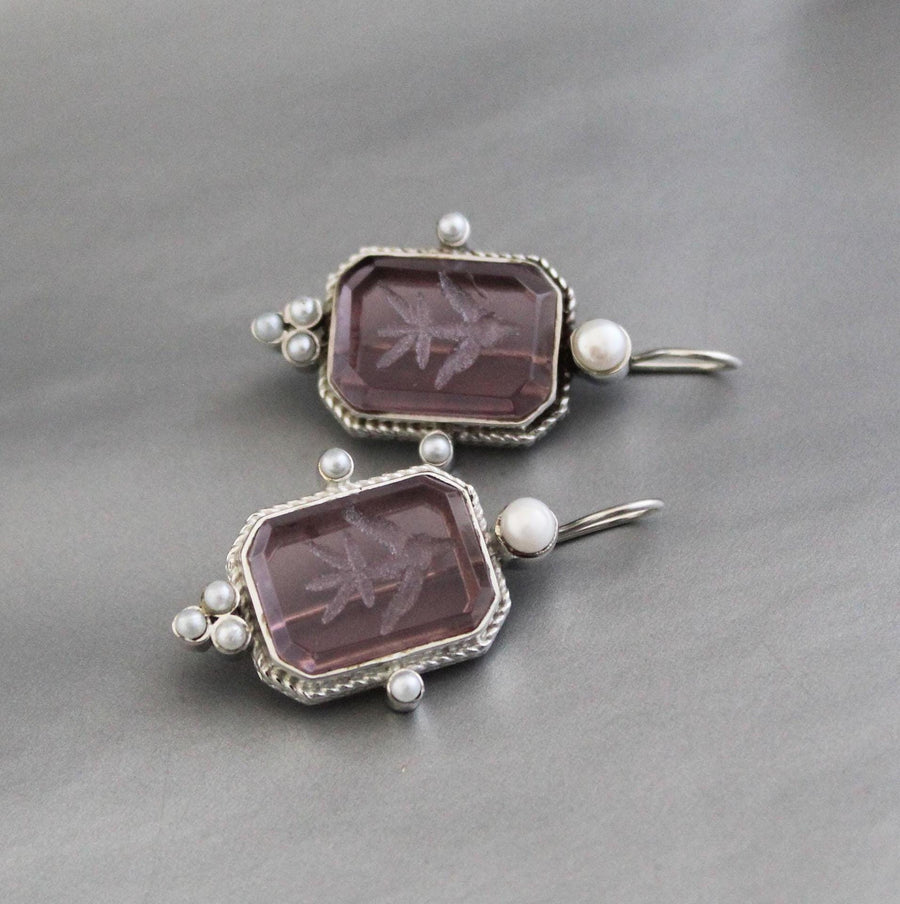 Purple Quartz Intaglio Earrings, 925 Sterling Silver, photo 6