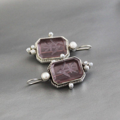 Purple Quartz Intaglio Earrings, 925 Sterling Silver, photo 2