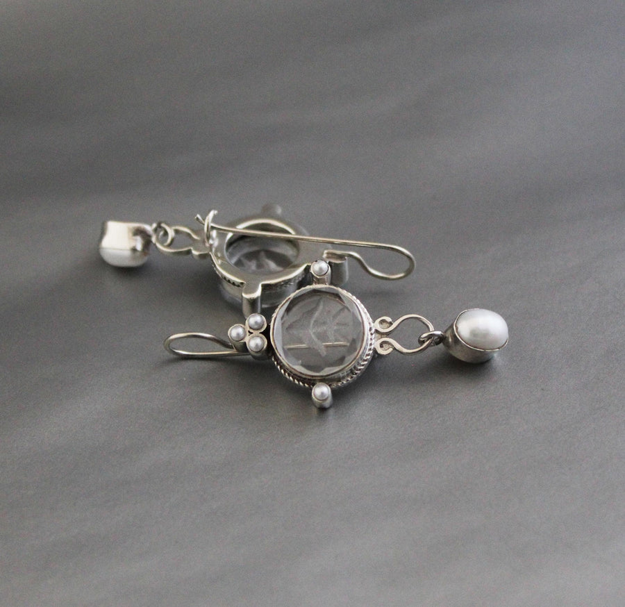 Crystal Quartz Intaglio Earrings, Glass Cameo, 925 Sterling Silver, photo 8
