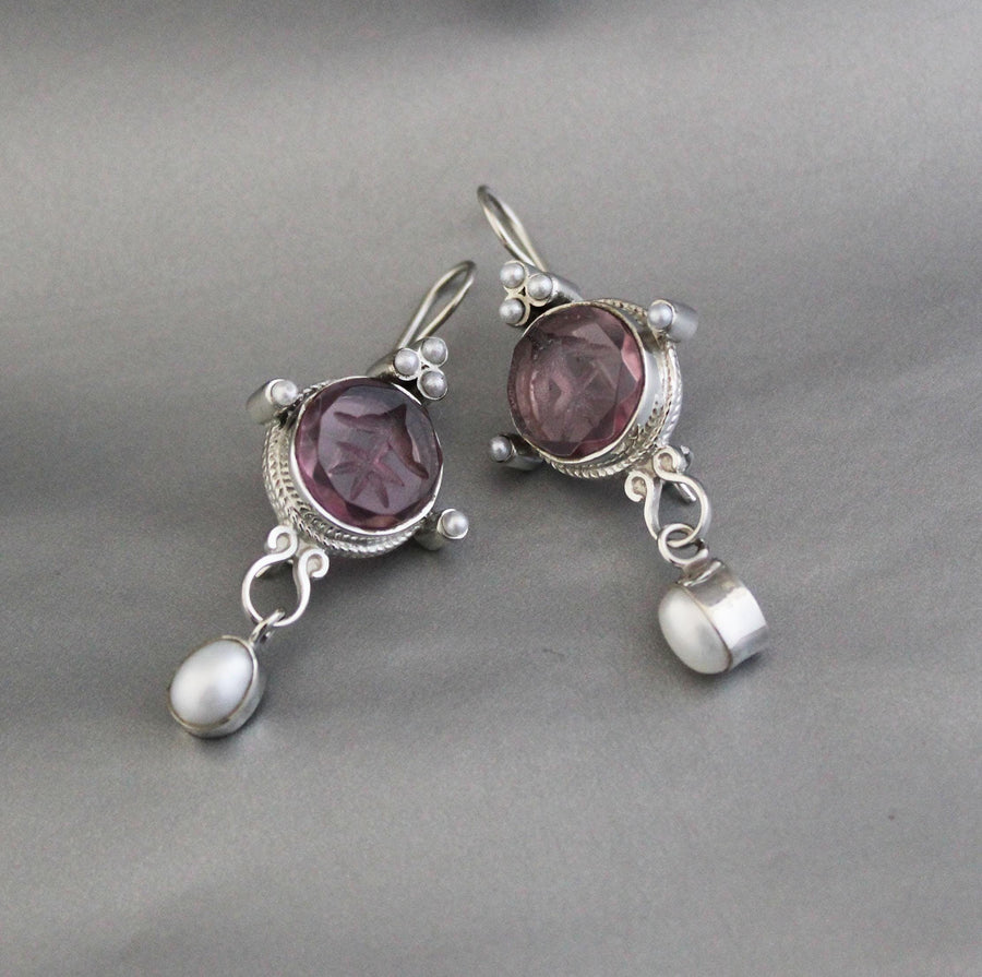 Purple Quartz Intaglio Earrings, Crystal Dangles, 925 Sterling Silver, photo 8