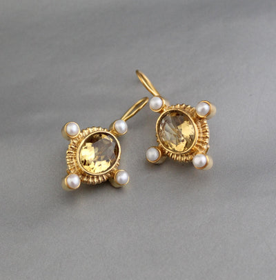 Citrine Earrings, Victorian Style, Gold, photo 5