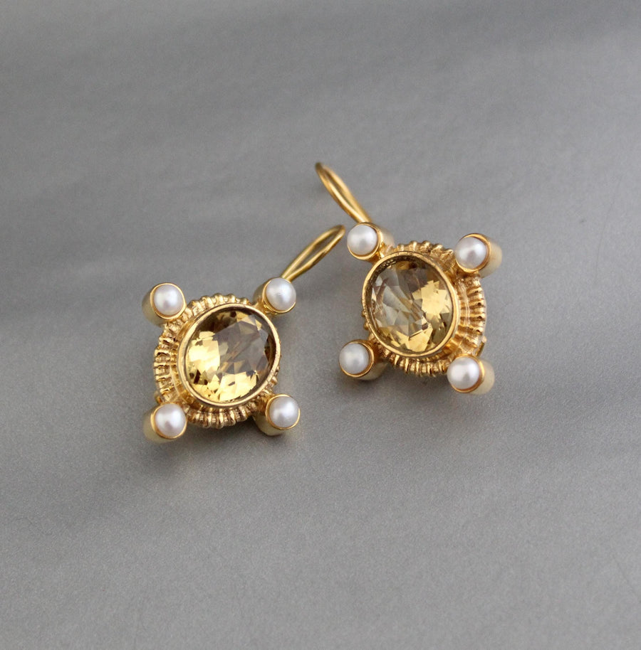 Citrine Earrings, Victorian Style, Gold, photo 5