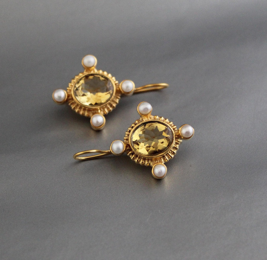 Citrine Earrings, Victorian Style, Gold