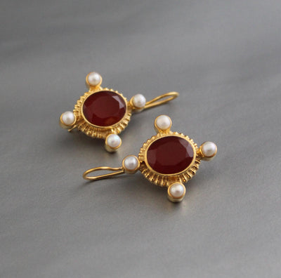 Carnelian Intaglio Earrings, Victorian Statement, Gold Vermeil, photo 7