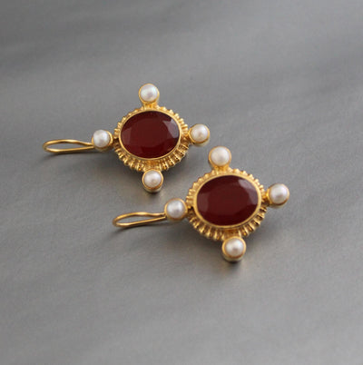 Carnelian Intaglio Earrings, Victorian Statement, Gold Vermeil, photo 6