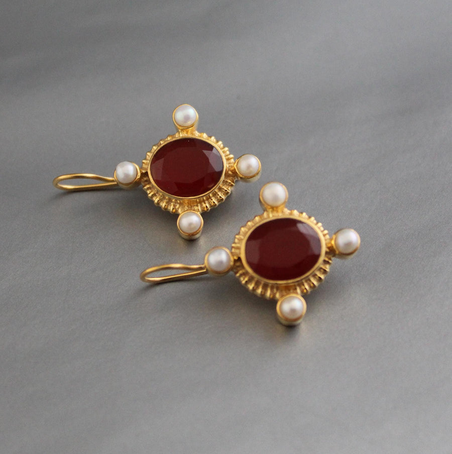 Carnelian Intaglio Earrings, Victorian Statement, Gold Vermeil, photo 6
