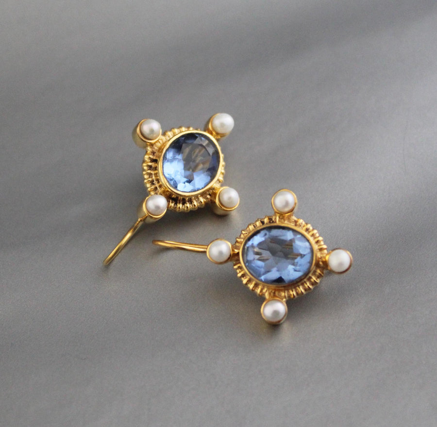 Iolite Intaglio Earrings, Victorian Style with Pearls, photo 6