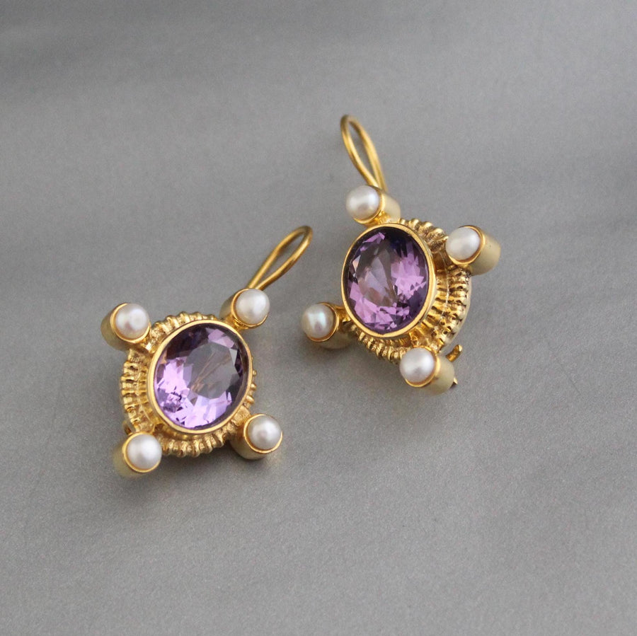 Amethyst Intaglio Earrings, Victorian Style with Pearls, photo 2
