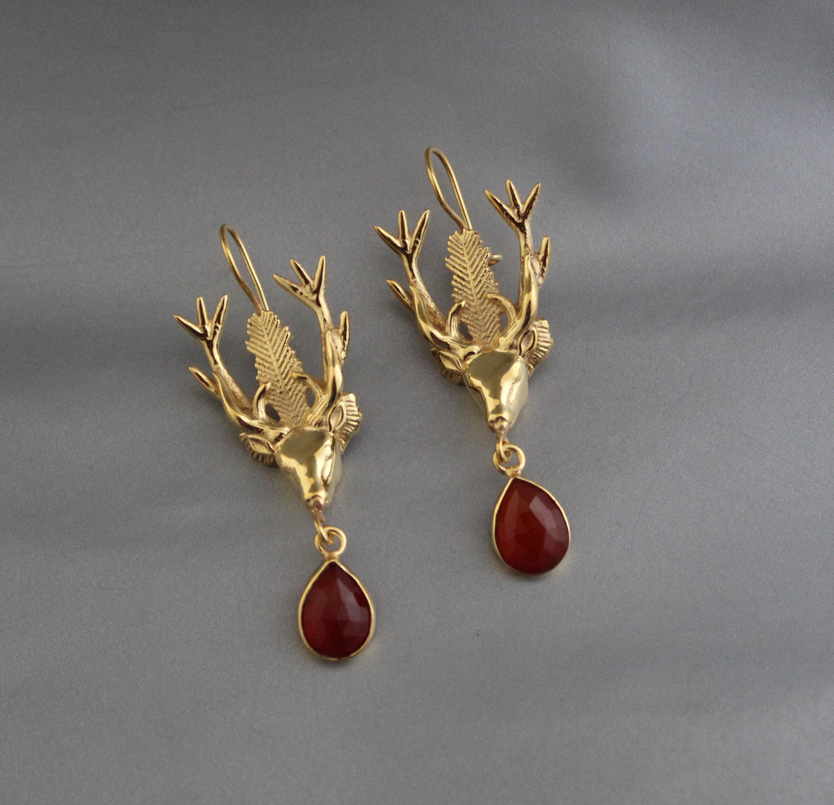 Carnelian Stag Head Intaglio Earrings, Victorian Gold, photo 7