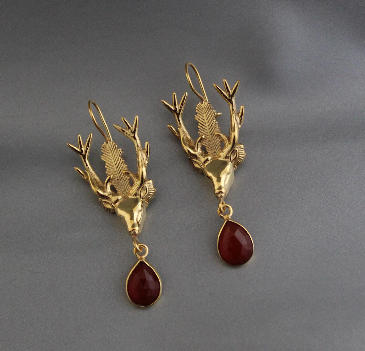 Carnelian Stag Head Intaglio Earrings, Victorian Gold, photo 8