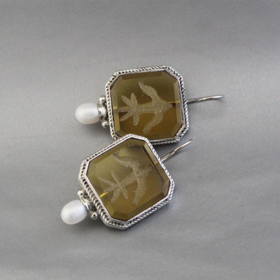 Yellow Intaglio Earrings, Victorian Dangles, Gold, photo 7