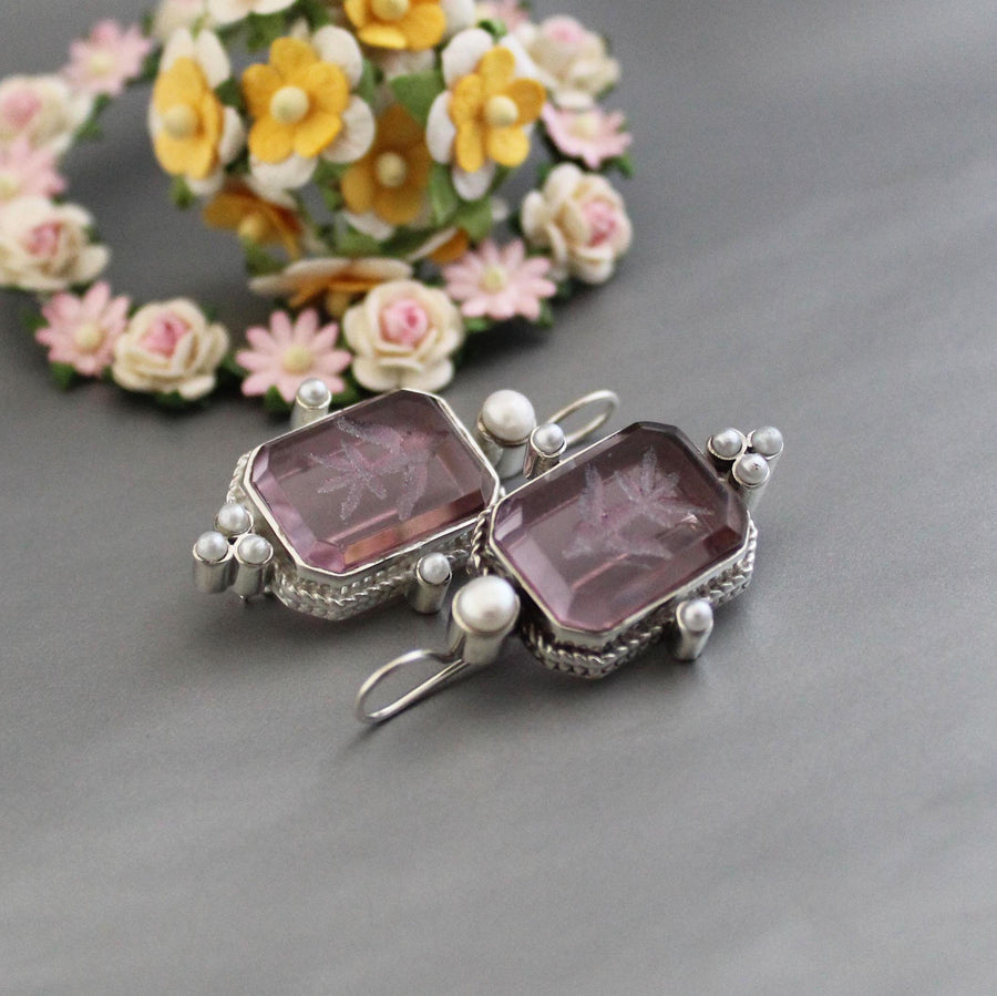 Purple Quartz Intaglio Earrings, 925 Sterling Silver, photo 4
