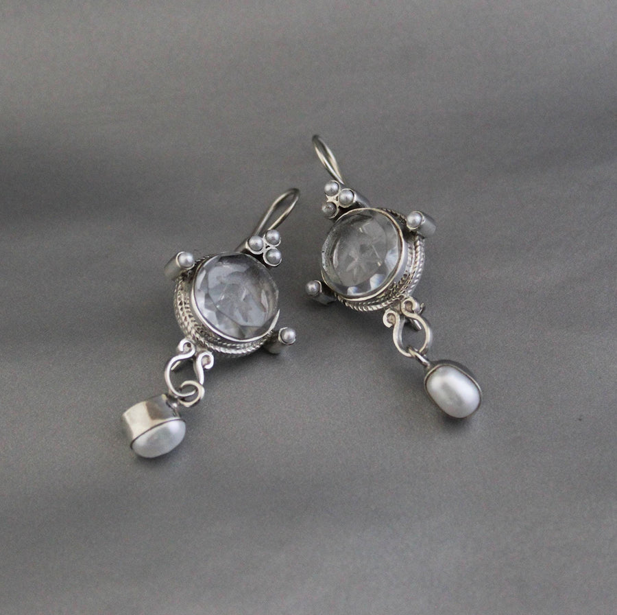 Crystal Quartz Intaglio Earrings, Glass Cameo, 925 Sterling Silver, photo 7
