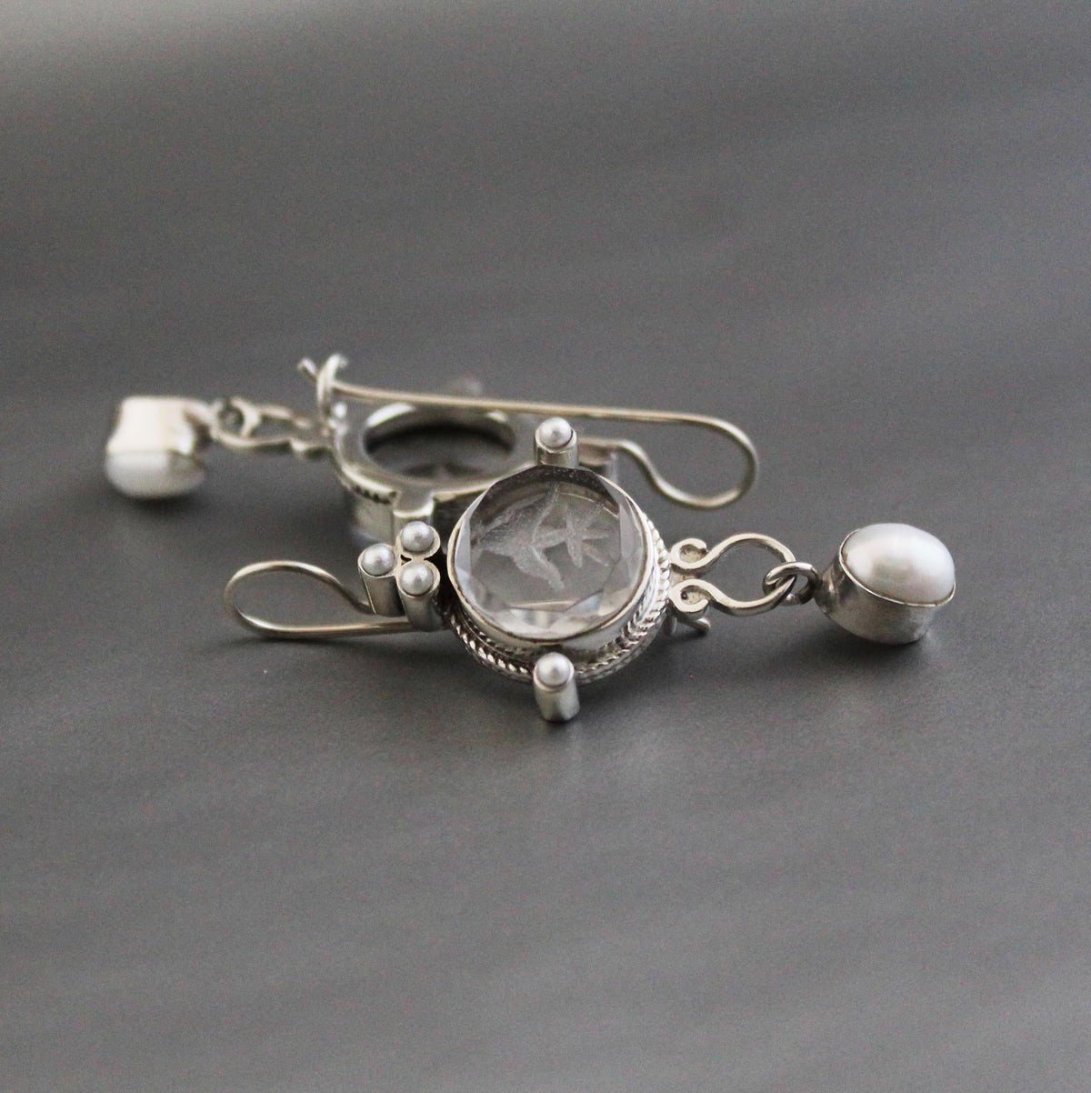 Crystal Quartz Intaglio Earrings, Glass Cameo, 925 Sterling Silver, photo 2