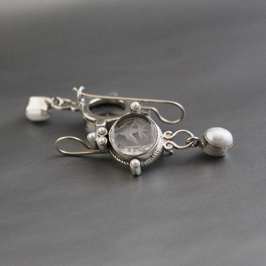 Crystal Quartz Intaglio Earrings, Glass Cameo, 925 Sterling Silver, photo 2