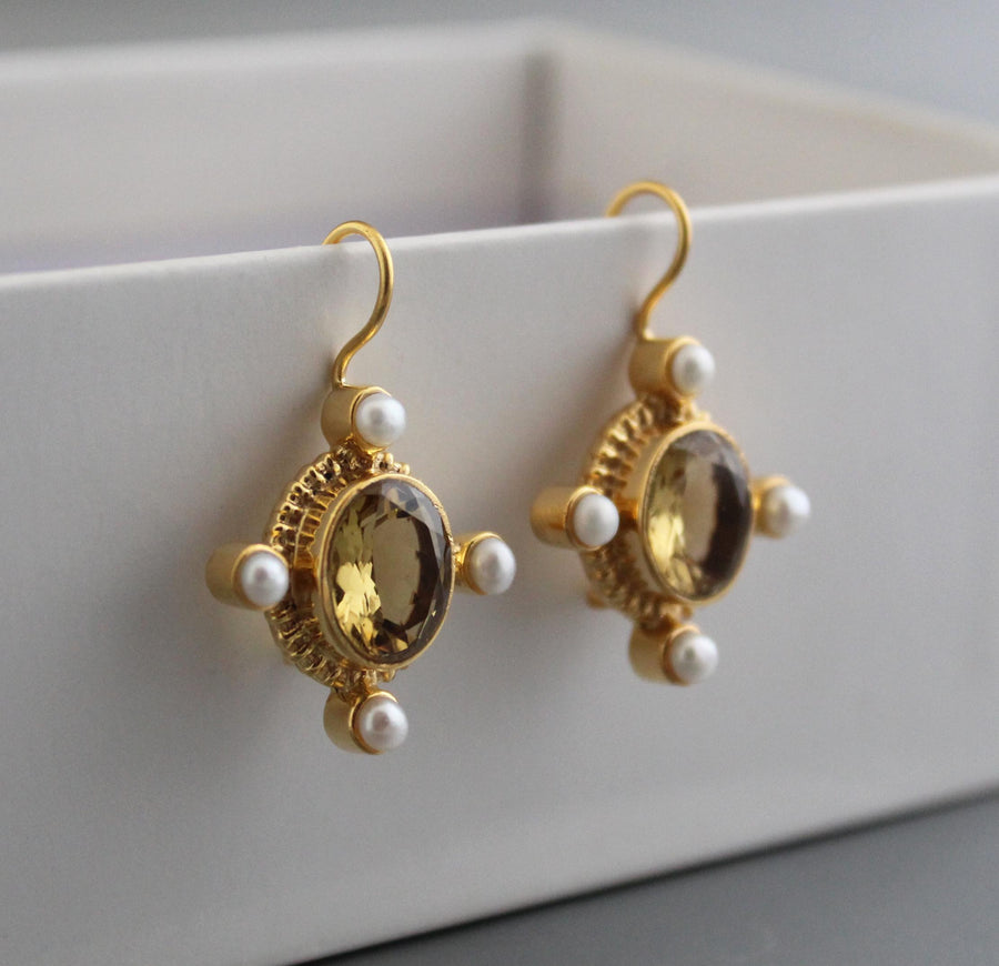 Citrine Earrings, Victorian Style, Gold, photo 4
