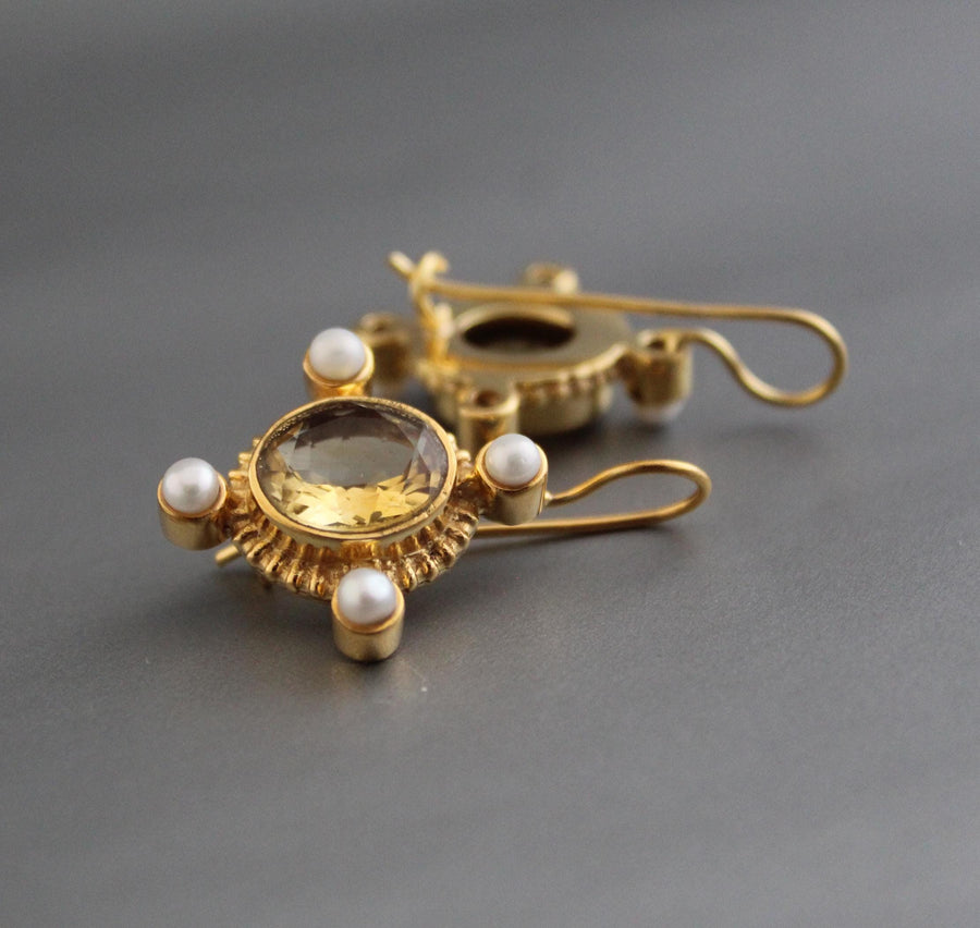 Citrine Earrings, Victorian Style, Gold, photo 9
