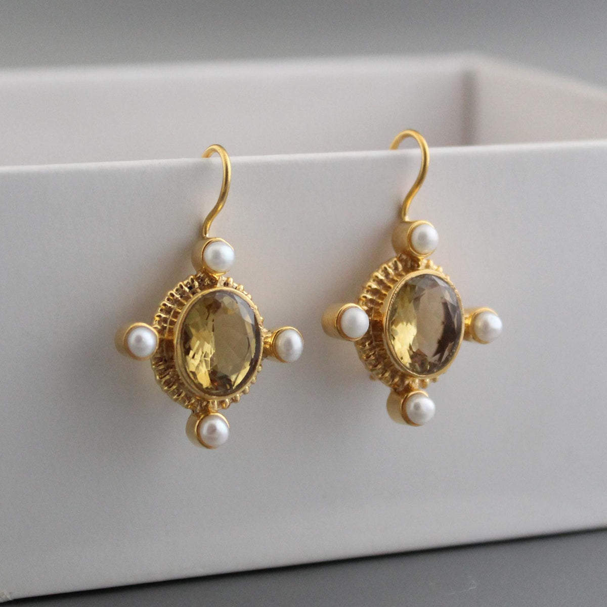 Citrine Earrings, Victorian Style, Gold, photo 2