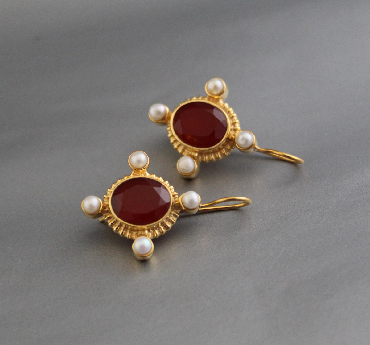 Carnelian Intaglio Earrings, Victorian Statement, Gold Vermeil, photo 2