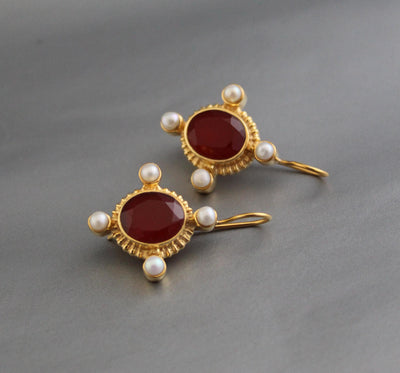 Carnelian Intaglio Earrings, Victorian Statement, Gold Vermeil, photo 2