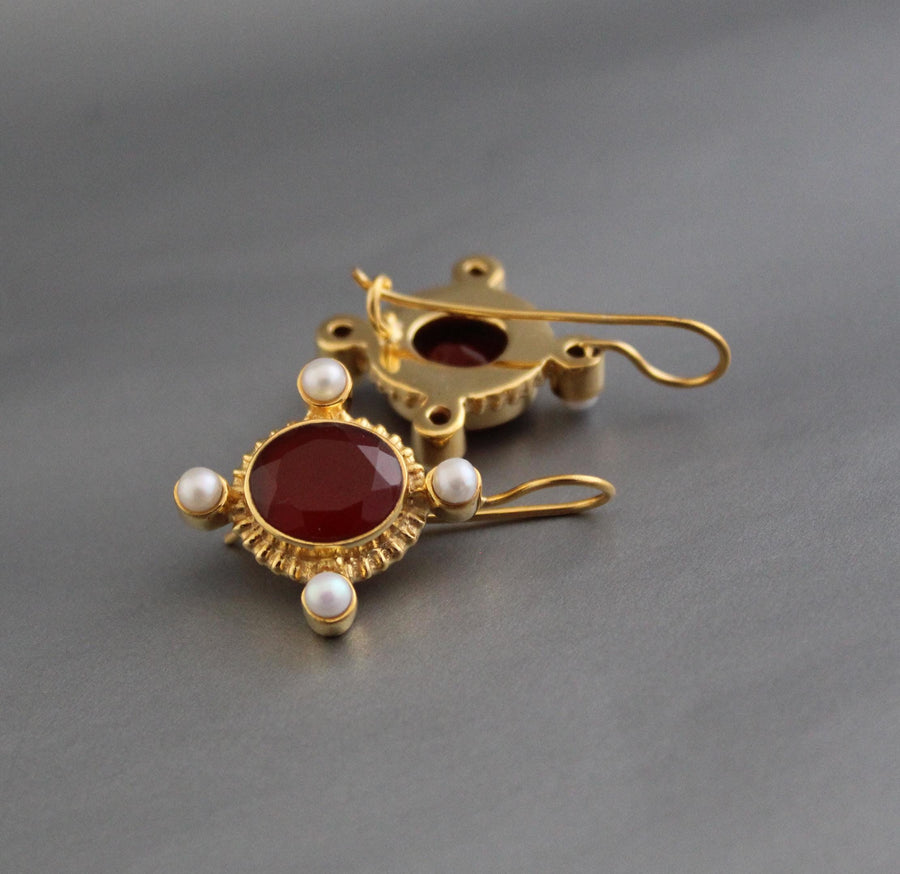 Carnelian Intaglio Earrings, Victorian Statement, Gold Vermeil, photo 3