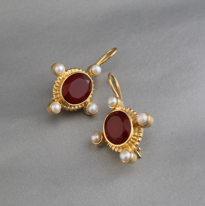 Carnelian Intaglio Earrings, Victorian Statement, Gold Vermeil, photo 5