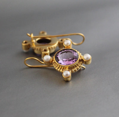 Amethyst Intaglio Earrings, Victorian Style with Pearls, photo 9