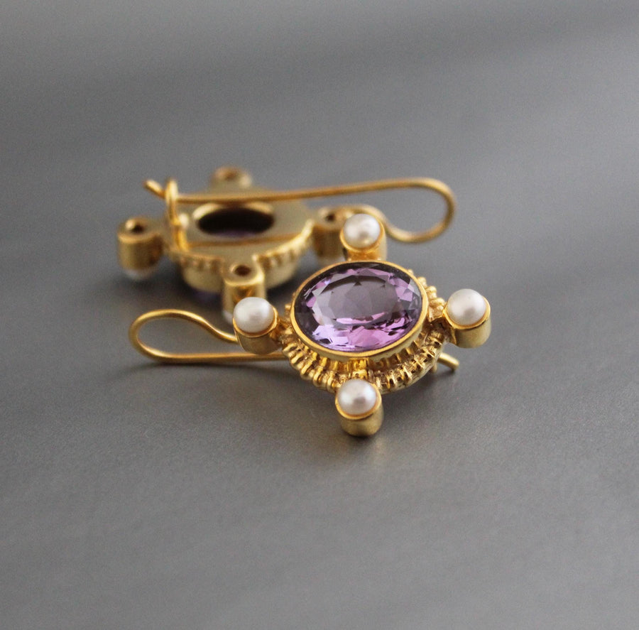 Amethyst Intaglio Earrings, Victorian Style with Pearls, photo 9