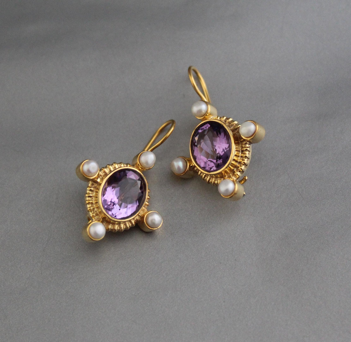 Amethyst Intaglio Earrings, Victorian Style with Pearls, photo 3