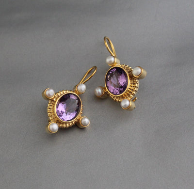 Amethyst Intaglio Earrings, Victorian Style with Pearls, photo 3