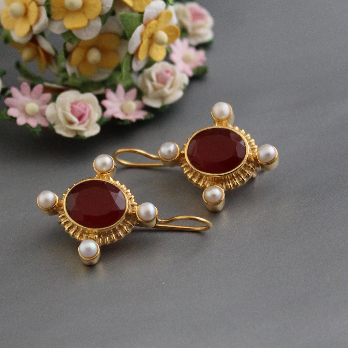 Carnelian Intaglio Earrings, Victorian Statement, Gold Vermeil