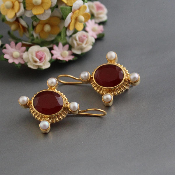 Carnelian Intaglio Earrings, Victorian Statement, Gold Vermeil