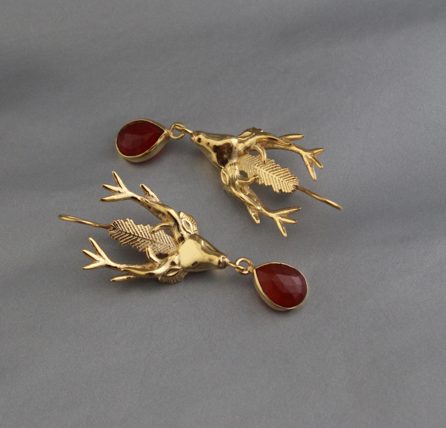 Carnelian Stag Head Intaglio Earrings, Victorian Gold, photo 6