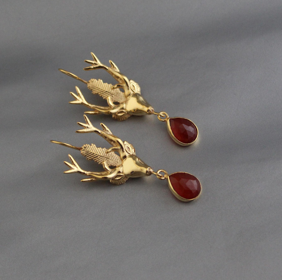 Carnelian Stag Head Intaglio Earrings, Victorian Gold, photo 5