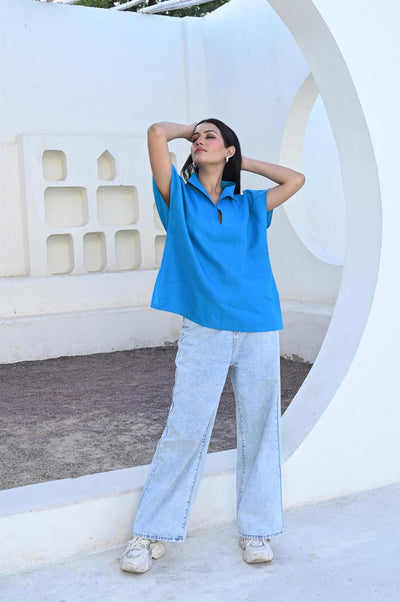 Blue Linen Relaxed Fit Blouse, photo 5
