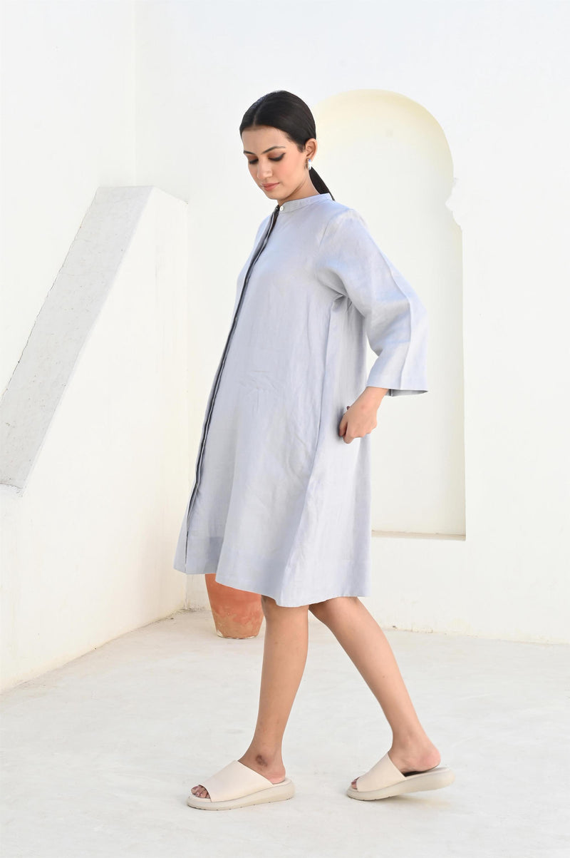 Linen Tunic Dress: Long Sleeve Loose Fit with Pockets
