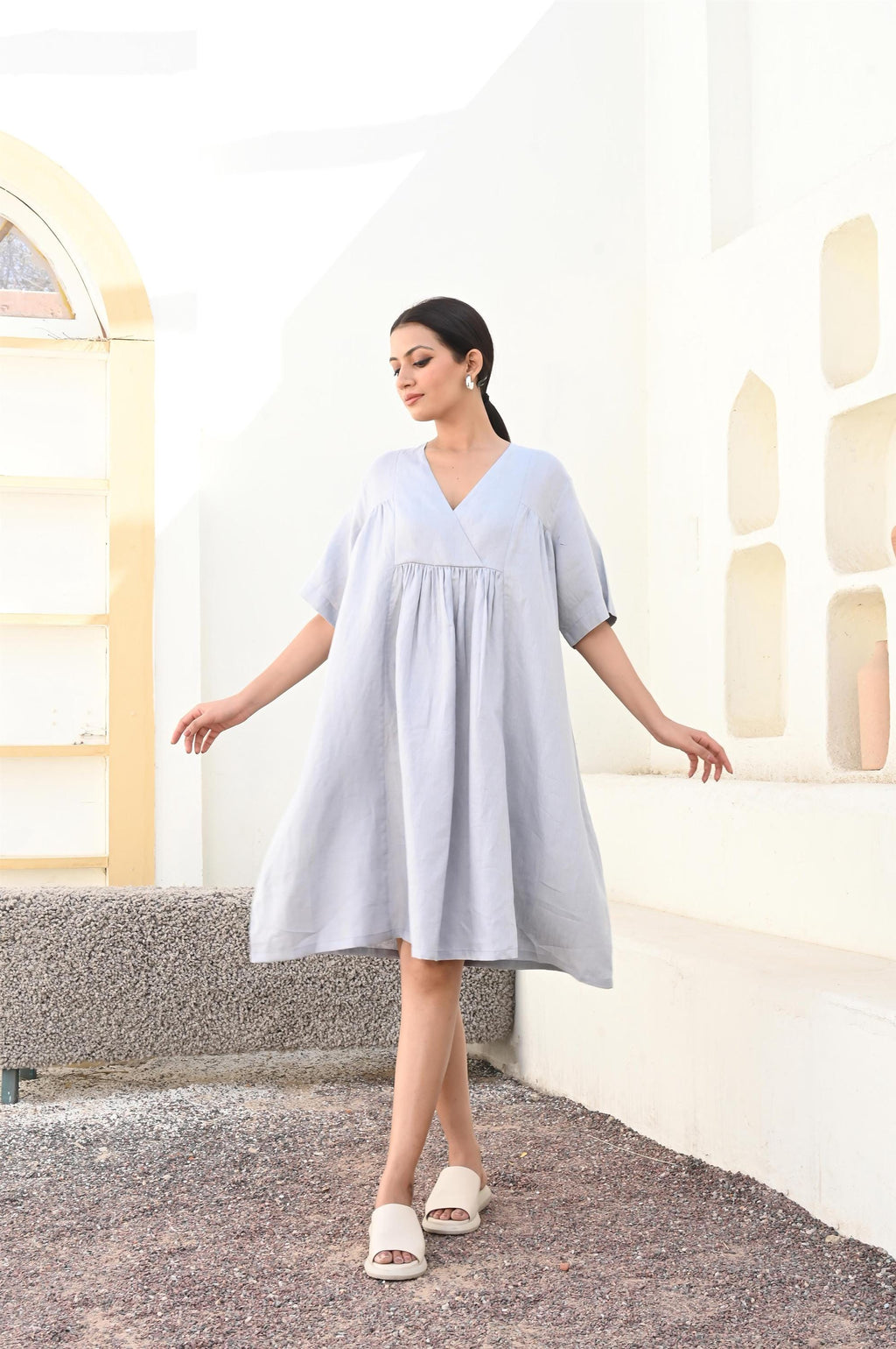 Loose Linen V-Neck Dress, Oversized Summer Beach Smock, linen dress forwomen, linen oversize dress, custom linen dress, soft linen dresses,