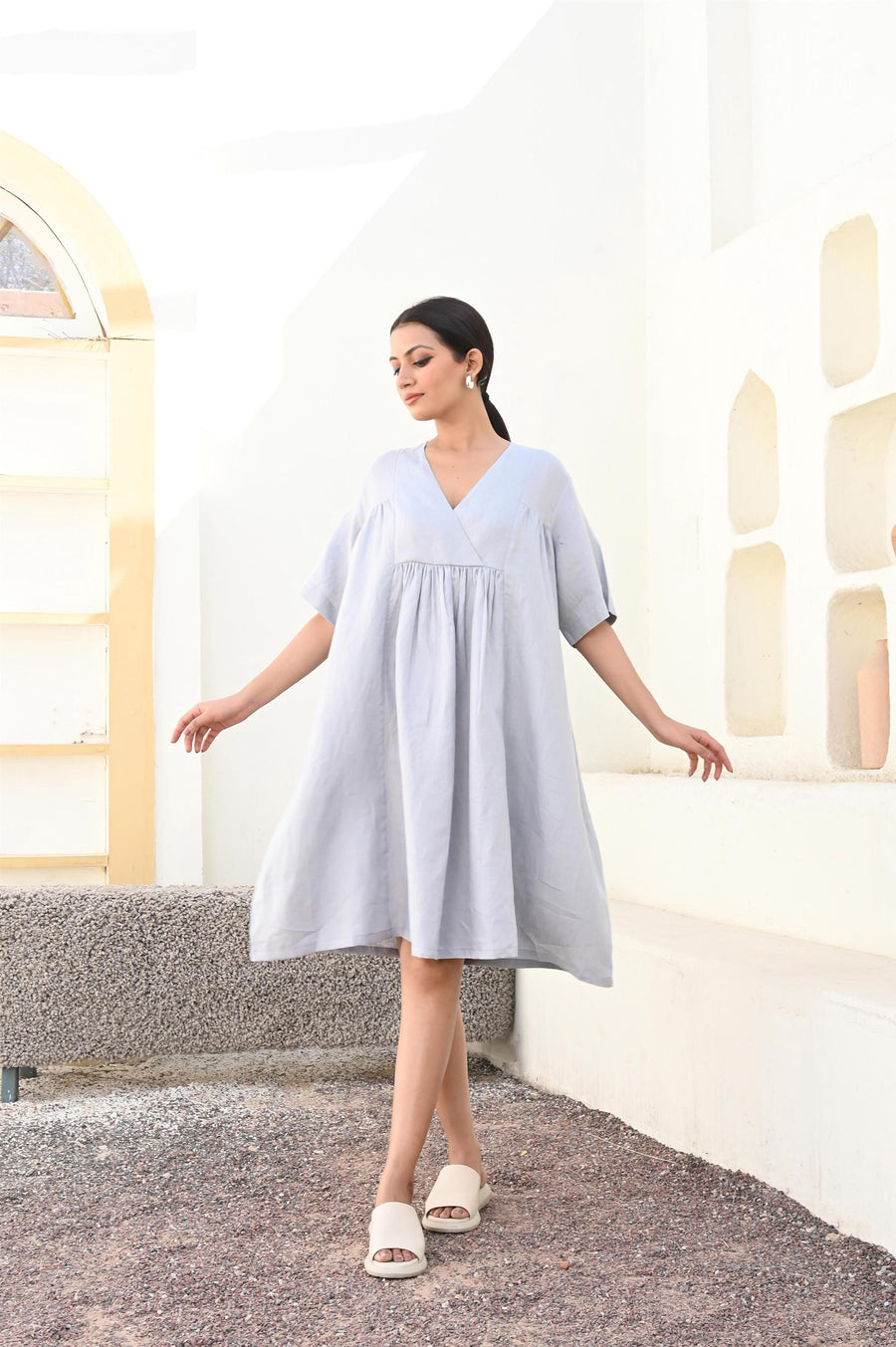 Oversized Linen Beach Dress, V-Neck, photo 4