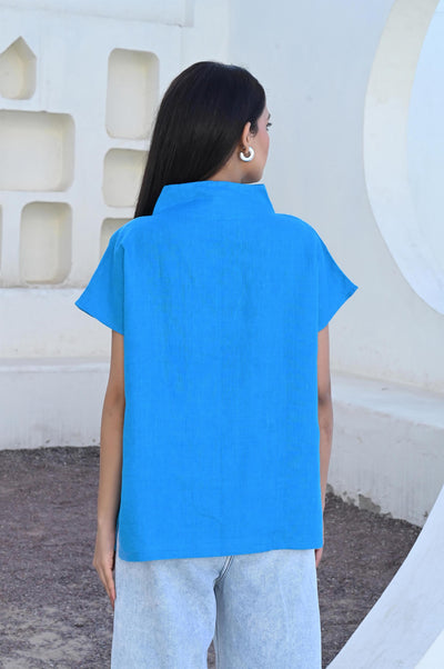 Blue Linen Relaxed Fit Blouse, photo 4
