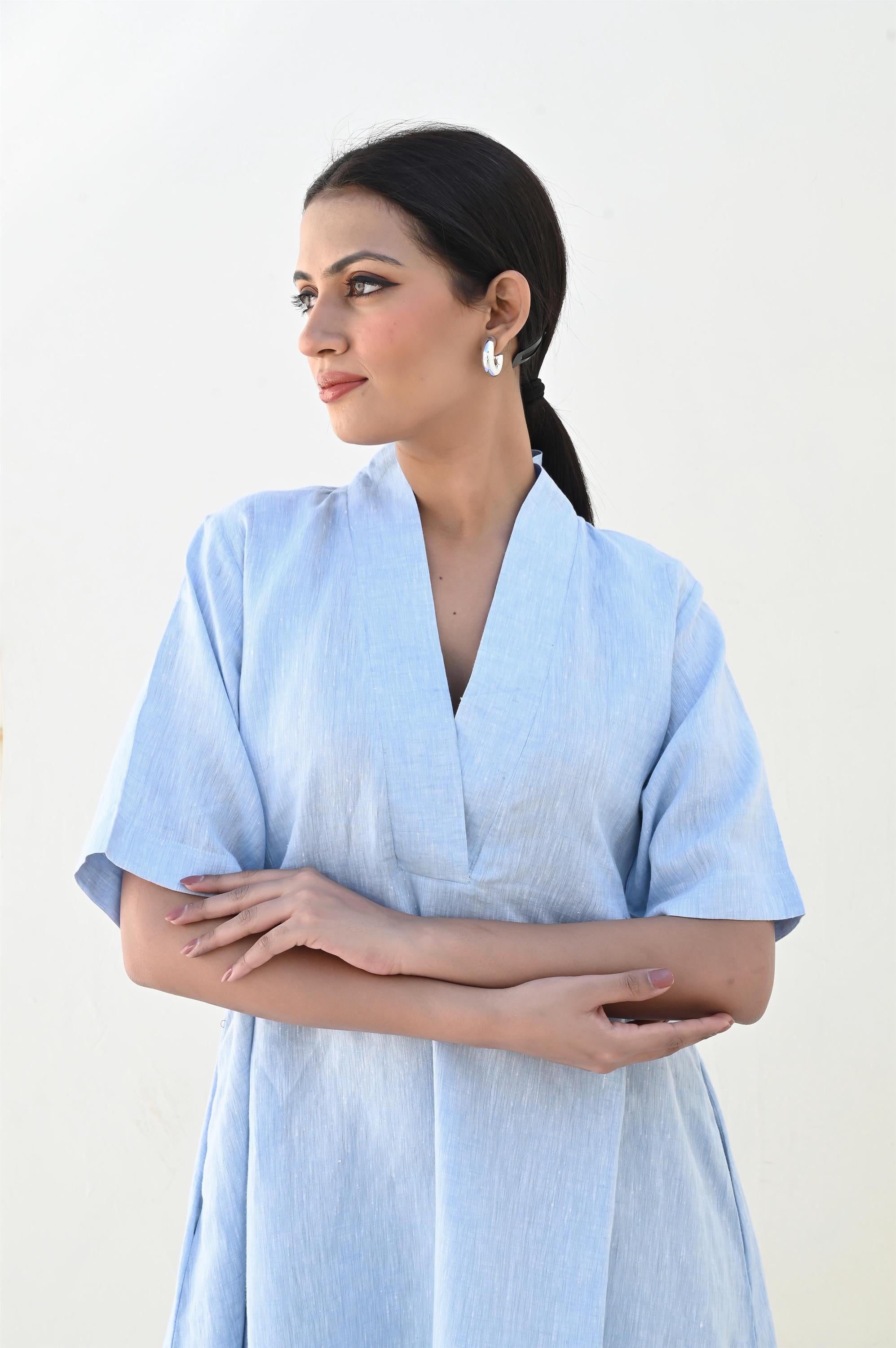 Light Blue Linen Tunic Dress, Linen Mini Dress with Pockets, Oversized Linen Tunic Dress, Summer Dress, Plus Size Clothing