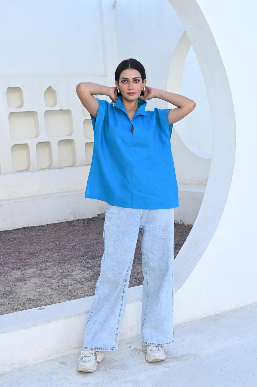 Blue Linen Relaxed Fit Blouse, photo 3