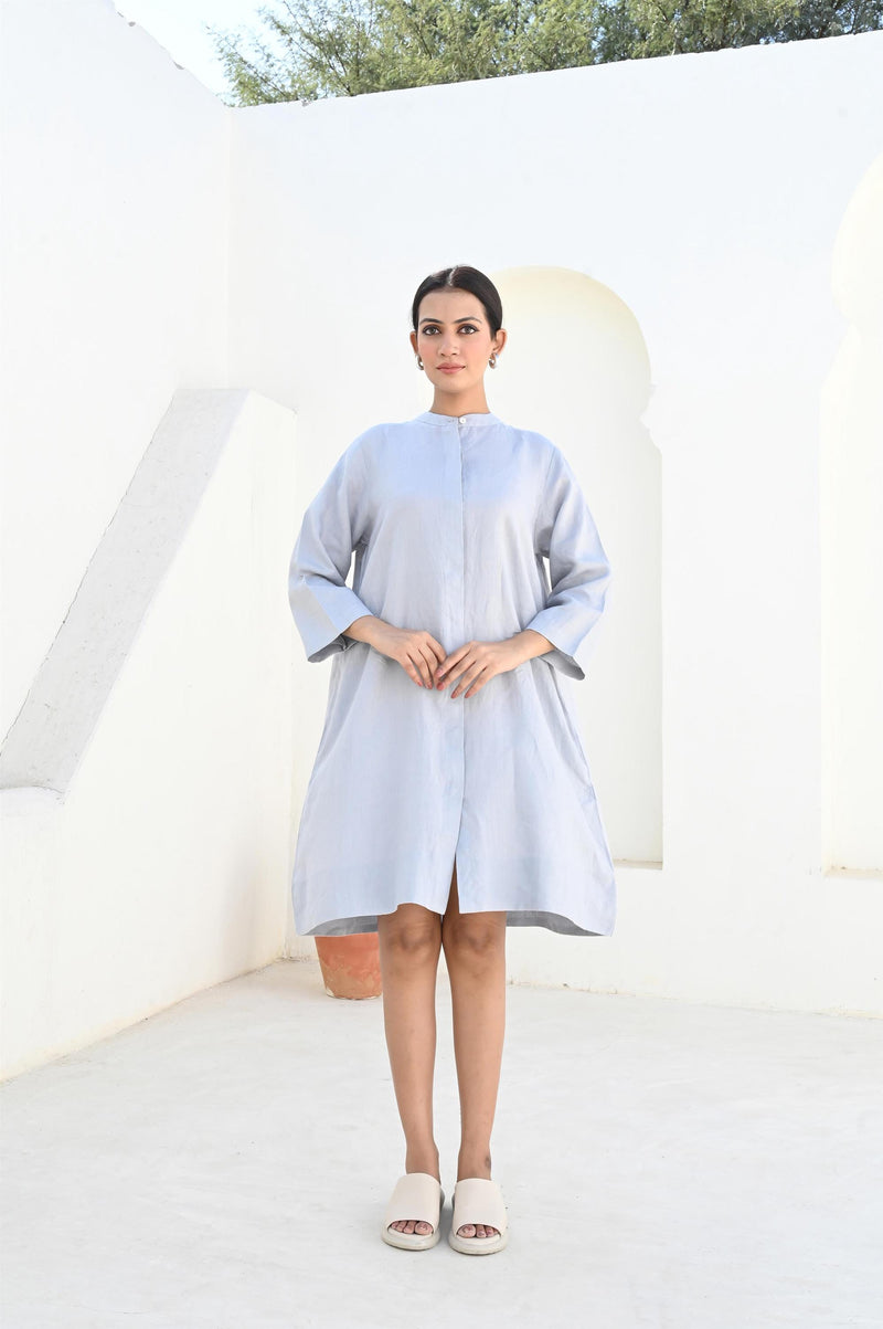 Linen Tunic Dress: Long Sleeve Loose Fit with Pockets