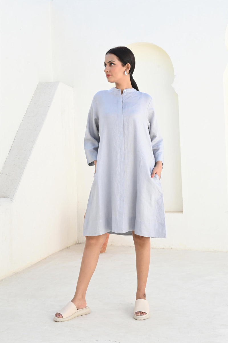 Linen Tunic Dress: Long Sleeve Loose Fit with Pockets