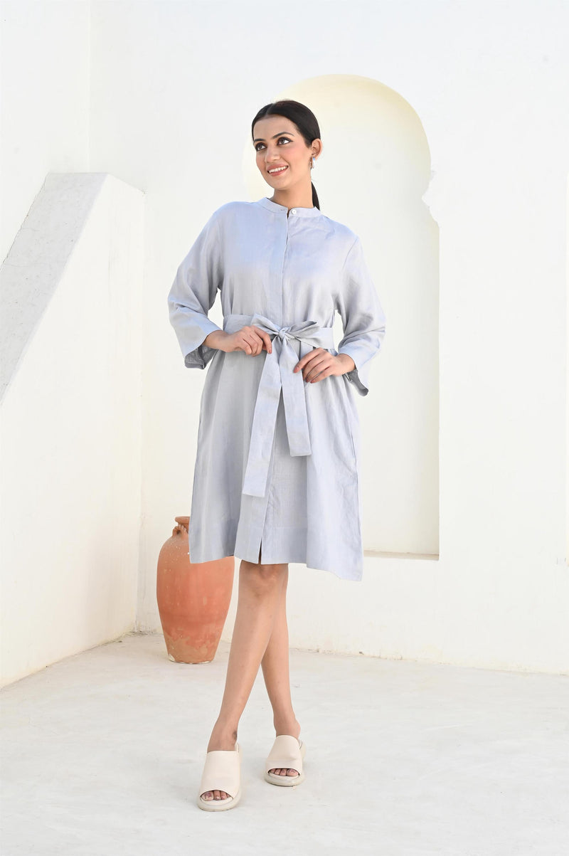 Loose Linen Tunic Dress: Long Sleeve Shirt Dress with Pockets