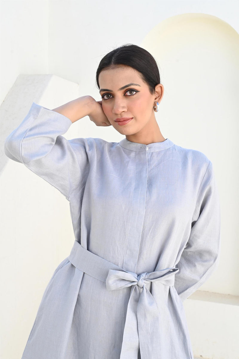 Loose Linen Tunic Dress: Long Sleeve Shirt Dress with Pockets