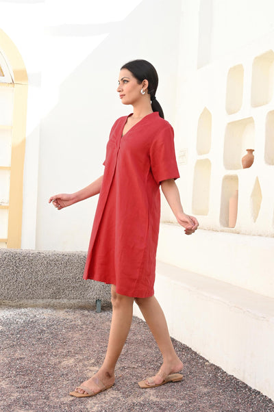 Red Linen Tunic Dress, Loose Fit, photo 5