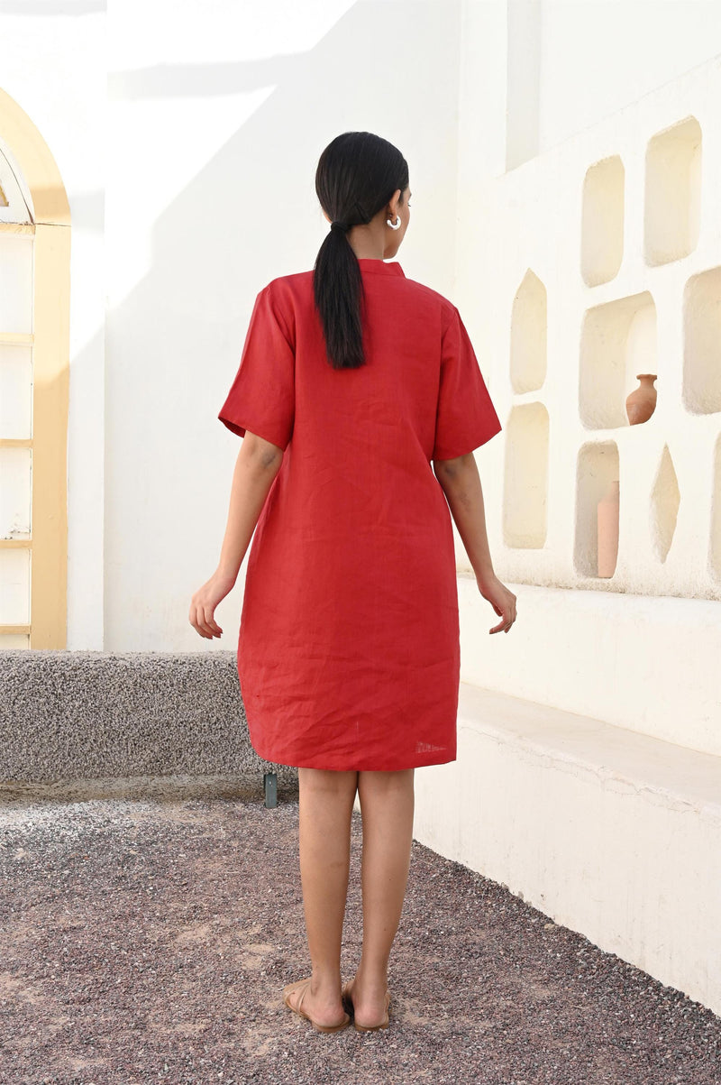 Red Linen Tunic Dress, Loose Fit, photo 3