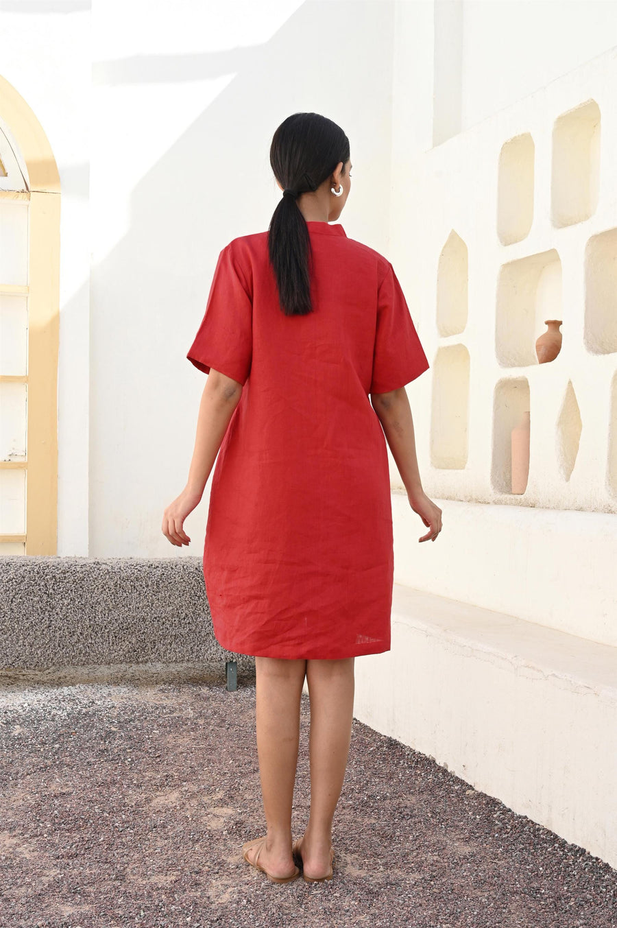 Red Linen Tunic Dress, Loose Fit, photo 3
