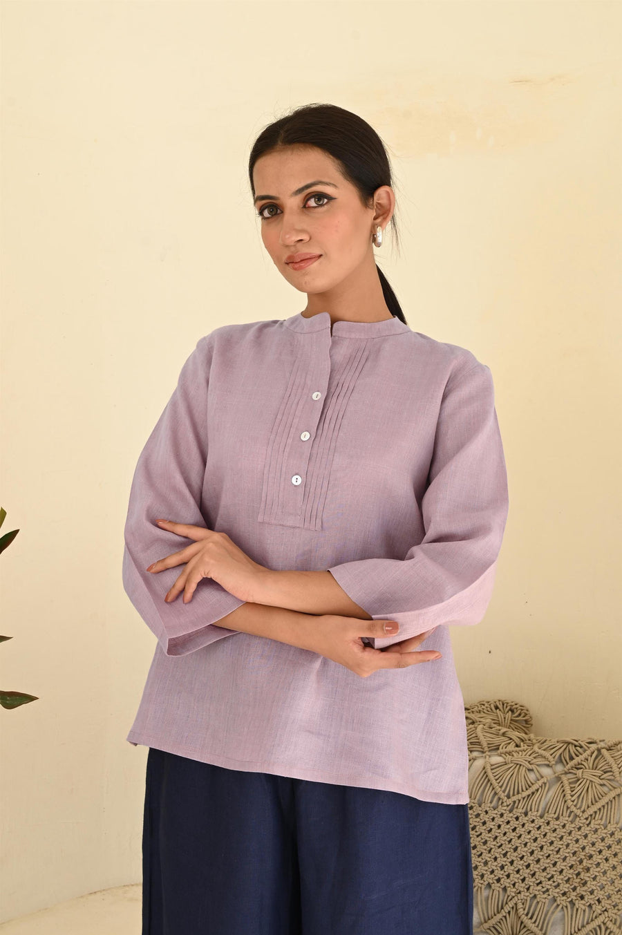 Linen Pintuck Blouse, Long Sleeve Oversized Linen Top, summer plus size tops, linentop